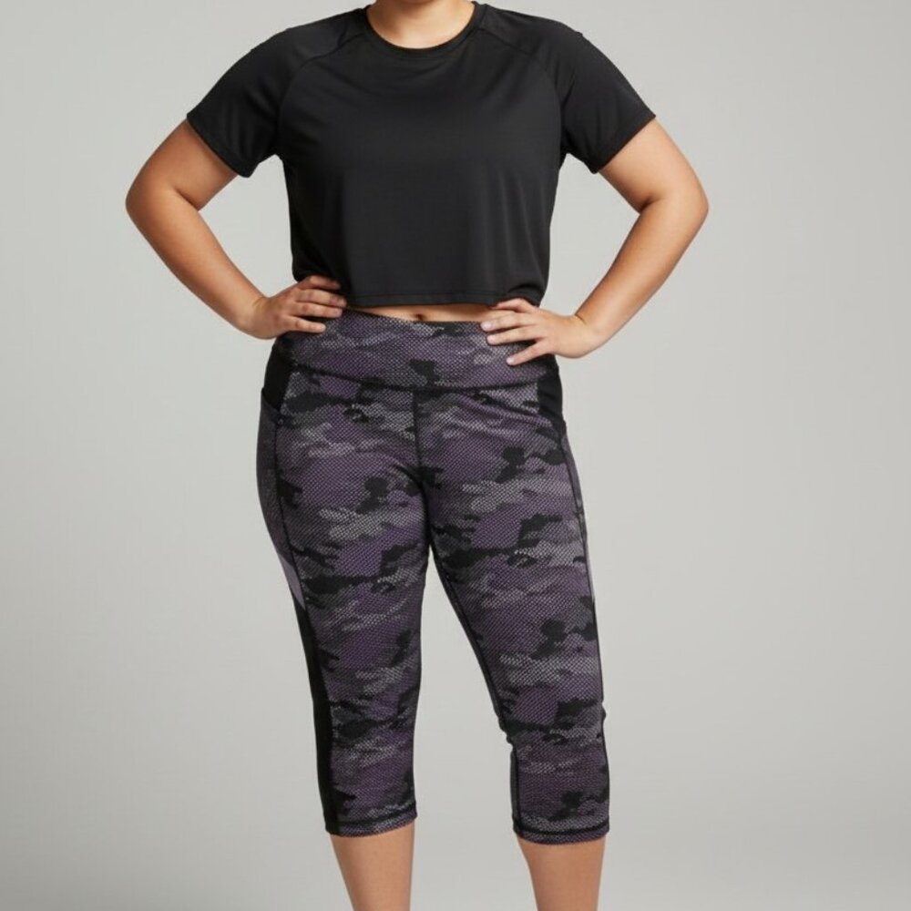 Danskin Activewear Capri Pants Purple Black XXL